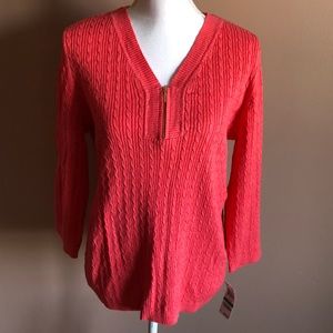 NWT Karen Scott Zip V-neck Sweater Top Blouse
